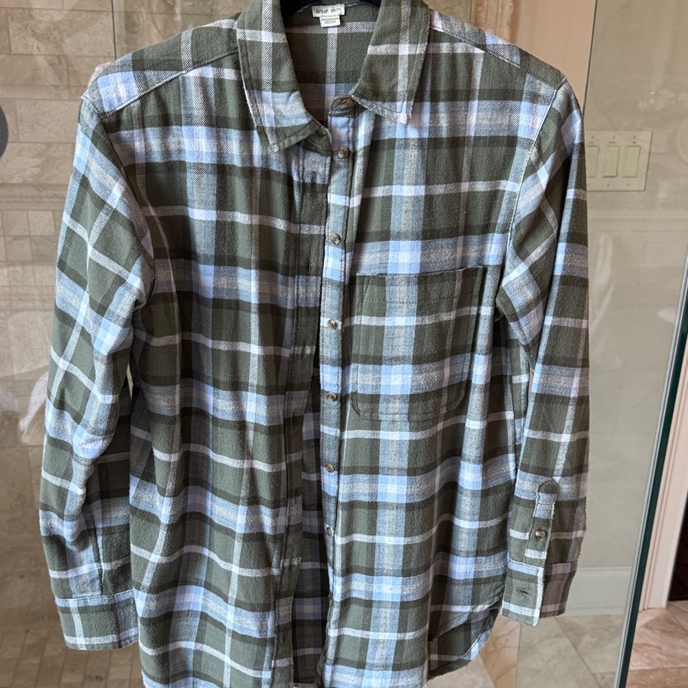 Plaid Green and Blue Flannel Shirt